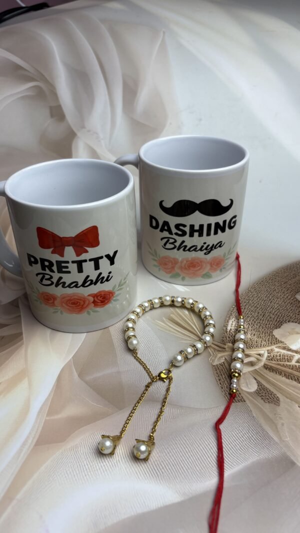 pretty bhabi and dashing bhaiya Rakhi and Lumba set with two coffee mug