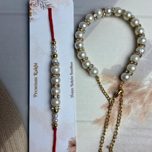 White beads Rakhi with Lumba